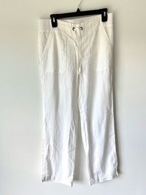 Athleta White Linen Cabo Pant Drawstring Waist Flowy Relaxed Beach Quiet Luxury